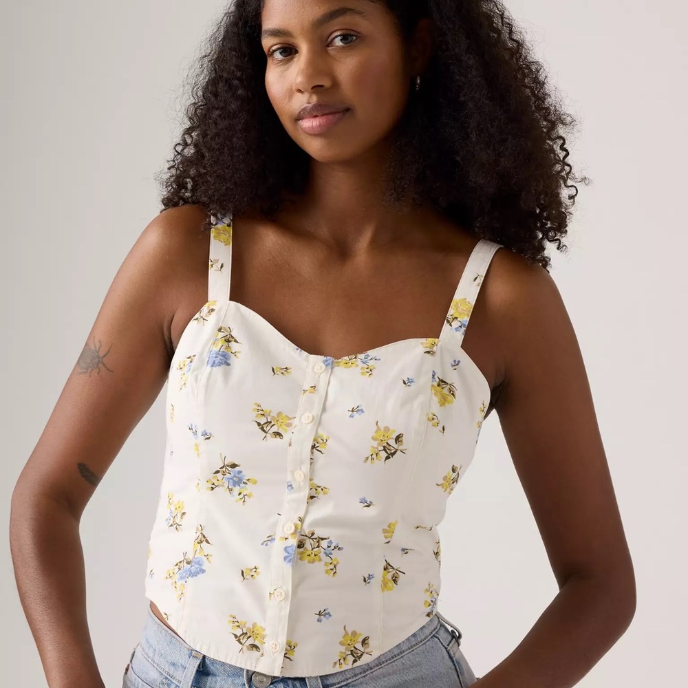Levi’s Adore Bustier Top, Cream Floral, Sz XXS, NWT